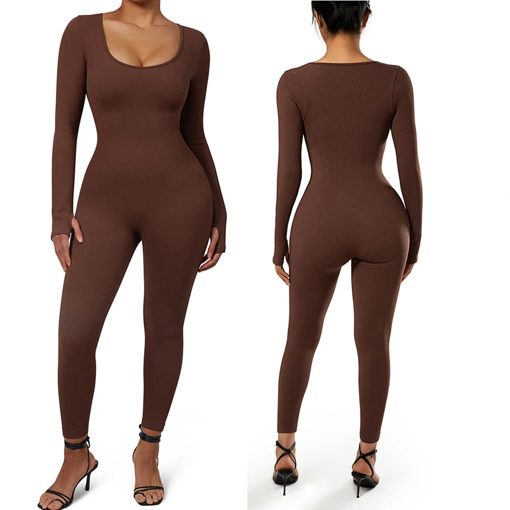 Bodycon Slim Jumpsuit for Women‘S Clothing Zipper Casual Brown Fitness Rompers Autumn 2024 Playsuit Activity Streetwear Overall